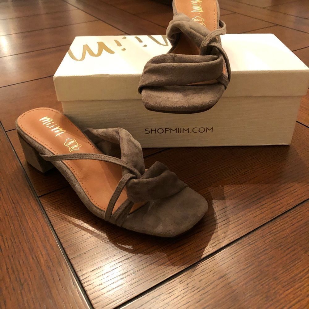 Grey Suede slip on mules